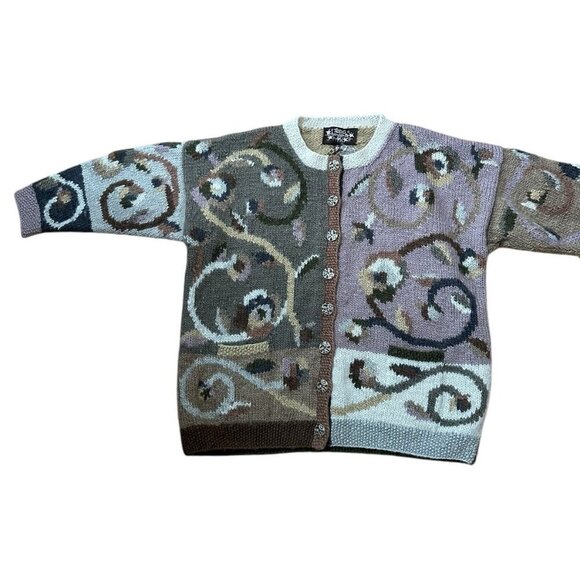 Tara Handknits Heavy Wool Hand-Knit Trellis Art Wear Sweater Nepal Cardigan L - Picture 11 of 11